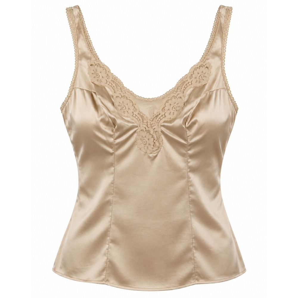 Vassarette Camisole Vintage Lace Trim Satin Antron III Coquette Champagne Sz. 36